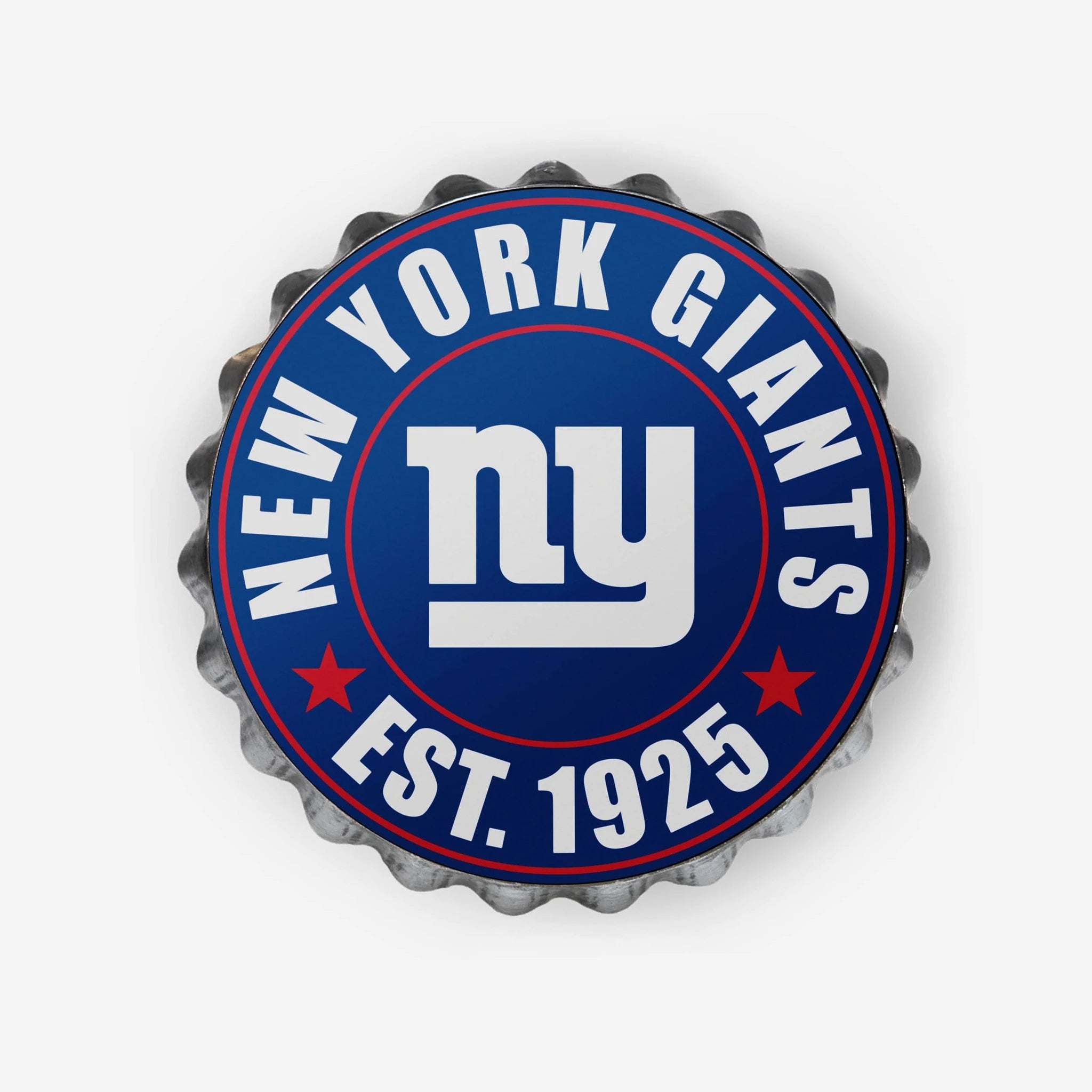 : 13” New York Giants Jumbo Metal Distressed Bottle Cap