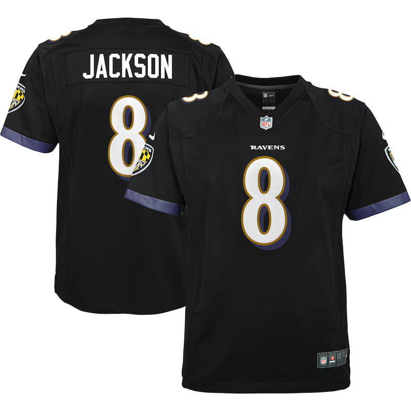 Chargez l&#39;image dans la visionneuse de la galerie, Maillot de l&#39;équipe de jeu Nike des Ravens de Baltimore Lamar Jackson pour jeunes
