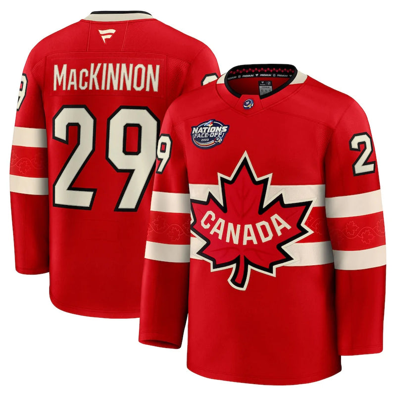 Load image into Gallery viewer, Nathan MacKinnon Team Canada Fanatics 2025 4 Nations Face-Off Premium Red Jersey
