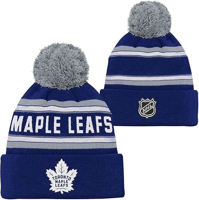 Chargez l&#39;image dans la visionneuse de la galerie, Tuque à pompons en tricot à revers jacquard NHL des Jets de Winnipeg pour enfants
