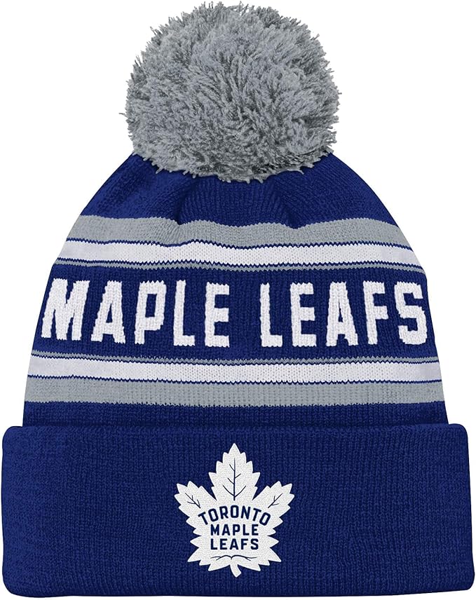 Chargez l&#39;image dans la visionneuse de la galerie, Tuque à pompons en tricot à revers jacquard NHL des Jets de Winnipeg pour enfants
