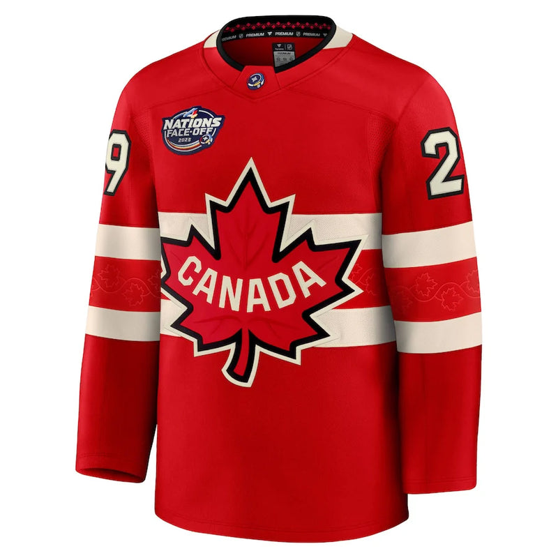 Load image into Gallery viewer, Nathan MacKinnon Team Canada Fanatics 2025 4 Nations Face-Off Premium Red Jersey
