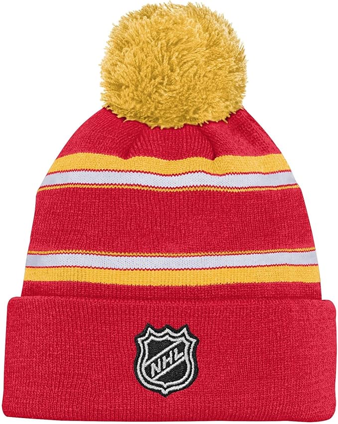 Load image into Gallery viewer, Kid&#39;s Calgary Flames NHL Jacquard Cuff Knit Pom Toque
