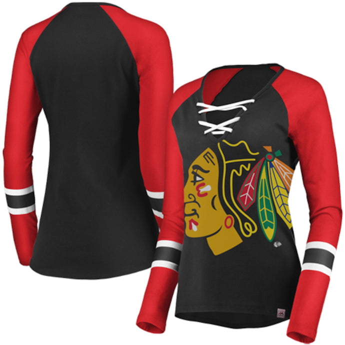 Raglan à lacets à manches longues de la LNH des Blackhawks de Chicago pour femmes