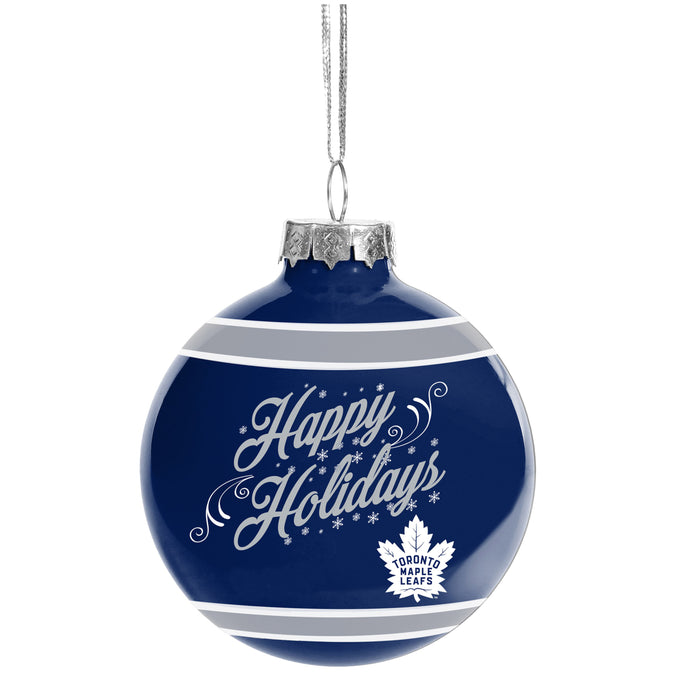 Ornement boule en verre Happy Holidays de la LNH des Maple Leafs de Toronto