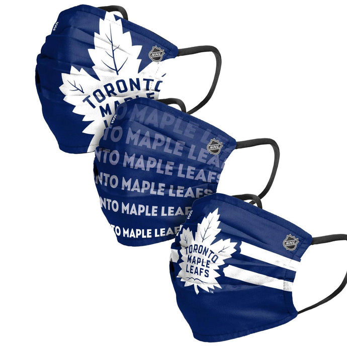 Paquet de 3 couvre-visages plissés réutilisables unisexes des Maple Leafs de Toronto de la LNH