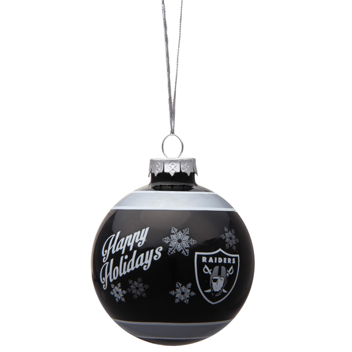 Las Vegas Raiders NFL Happy Holidays Glass Ball Ornament