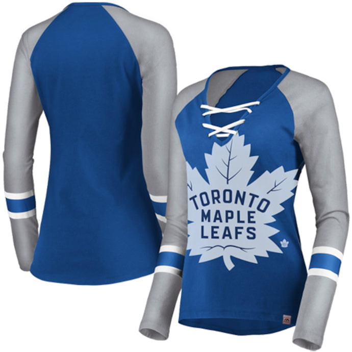 Raglan à lacets à manches longues de la LNH des Maple Leafs de Toronto pour femmes